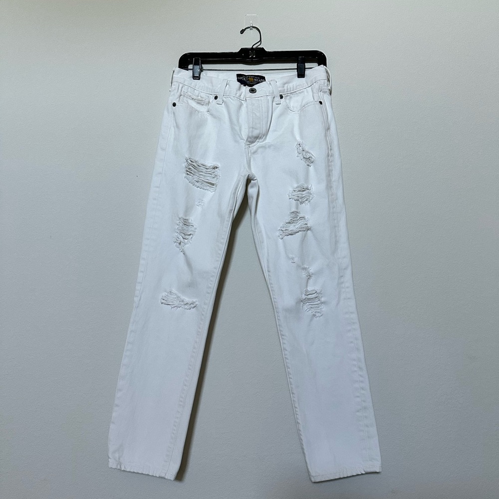 Lucky Brand, Sienna Slim Distressed Boyfriend Jeans White Women’s Size 2/26